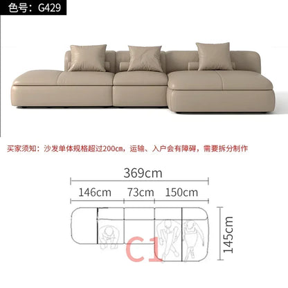 20031A Curved Leather Sofa First Layer Cowhide Semicircle Living Room Italian Modern Simple High-End Elegant