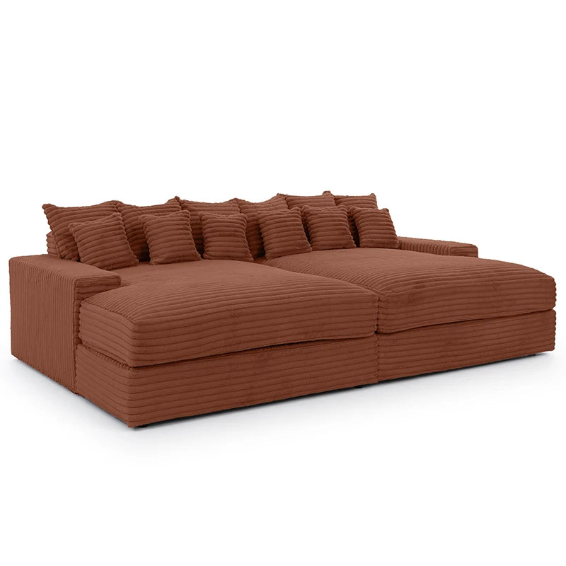 Wide Deep Seat Oversized Loveseat Chaise Compressed Sofa Bed, Fluffy Corduroy Upholstered Cloud Couch Living Room Sofas