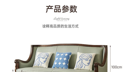 XL retro sofa walnut wood solid wood leather first layer cowhide combination sofa living room furniture