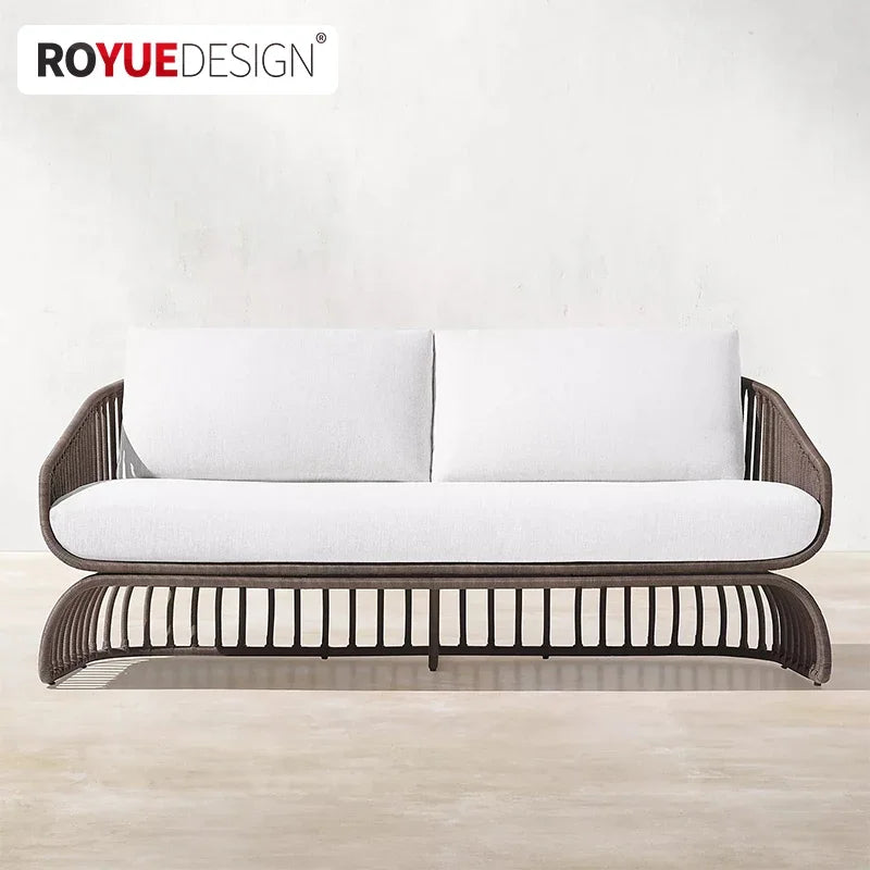 Italian Style Waterproof and Sunscreen Designer Garden Sofas Rattan Weaving Modern Garden Sofa Art Outdoor Furniture Divano HBOS