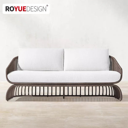 Italian Style Waterproof and Sunscreen Designer Garden Sofas Rattan Weaving Modern Garden Sofa Art Outdoor Furniture Divano HBOS