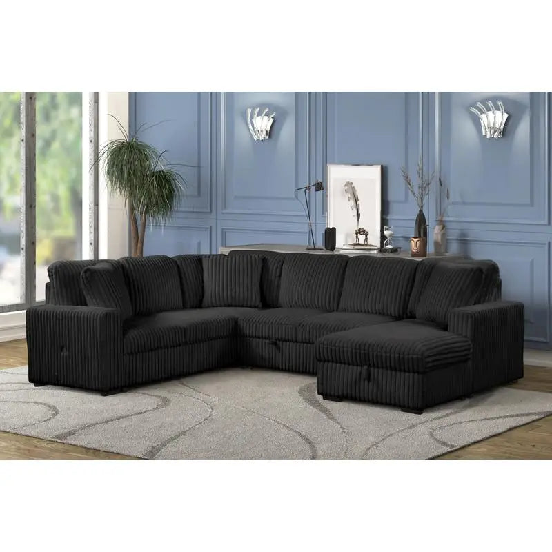 Modern Style Sectional Sofa with USB-C, Sleeper Function & Storage, Wooden Frame in Black Color, NJ Inventory