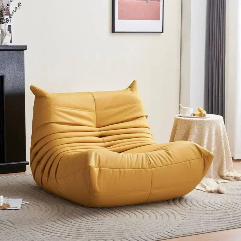 Single sofa living room bedroom lazy fabric leather leisure chair small apartment cream wind
