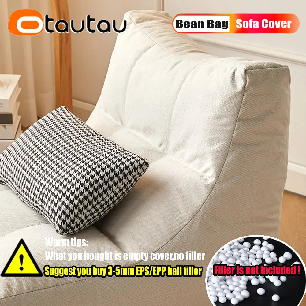 OTAUTAU Soft Cotton Bean Bag Cover Without Filler Chaise Lounge Recliner Sofa Bed Beanbag Pouf Sac with Footstool Ottoman SF027