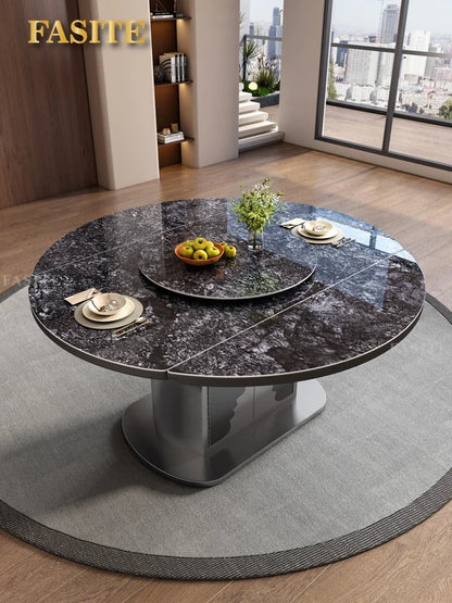 Dining table telescopic slate small apartment home Italian simple stainless steel storage dining table and chairs