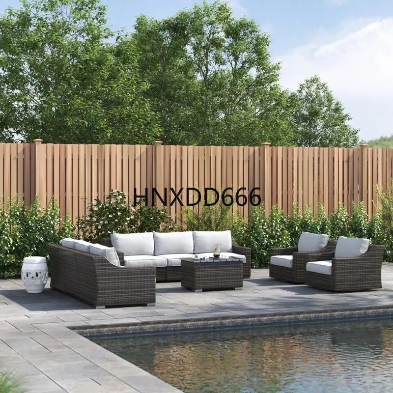 Outdoor 8-Person Wicker Seating Set - Fully Assembled with Soft Cushions for Comfort and Style