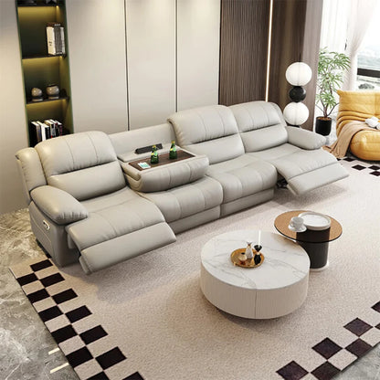 Sofa with Power Outlet, USB, and Hidden Cup Holders – Genuine Leather Recliner