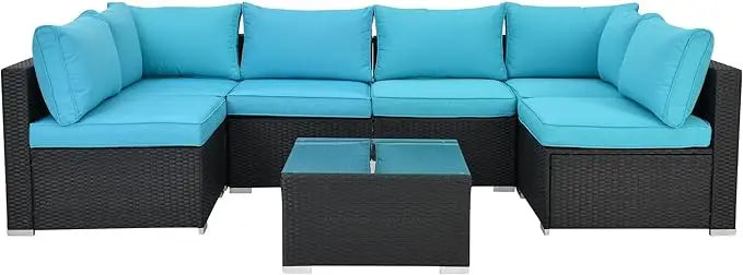 7Pieces Patio Furniture Set - All-Weather Outdoor Wicker Sectional Conversation Sofa, Rattan Patio Seating Sofa Set with Cushion