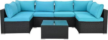 7Pieces Patio Furniture Set - All-Weather Outdoor Wicker Sectional Conversation Sofa, Rattan Patio Seating Sofa Set with Cushion