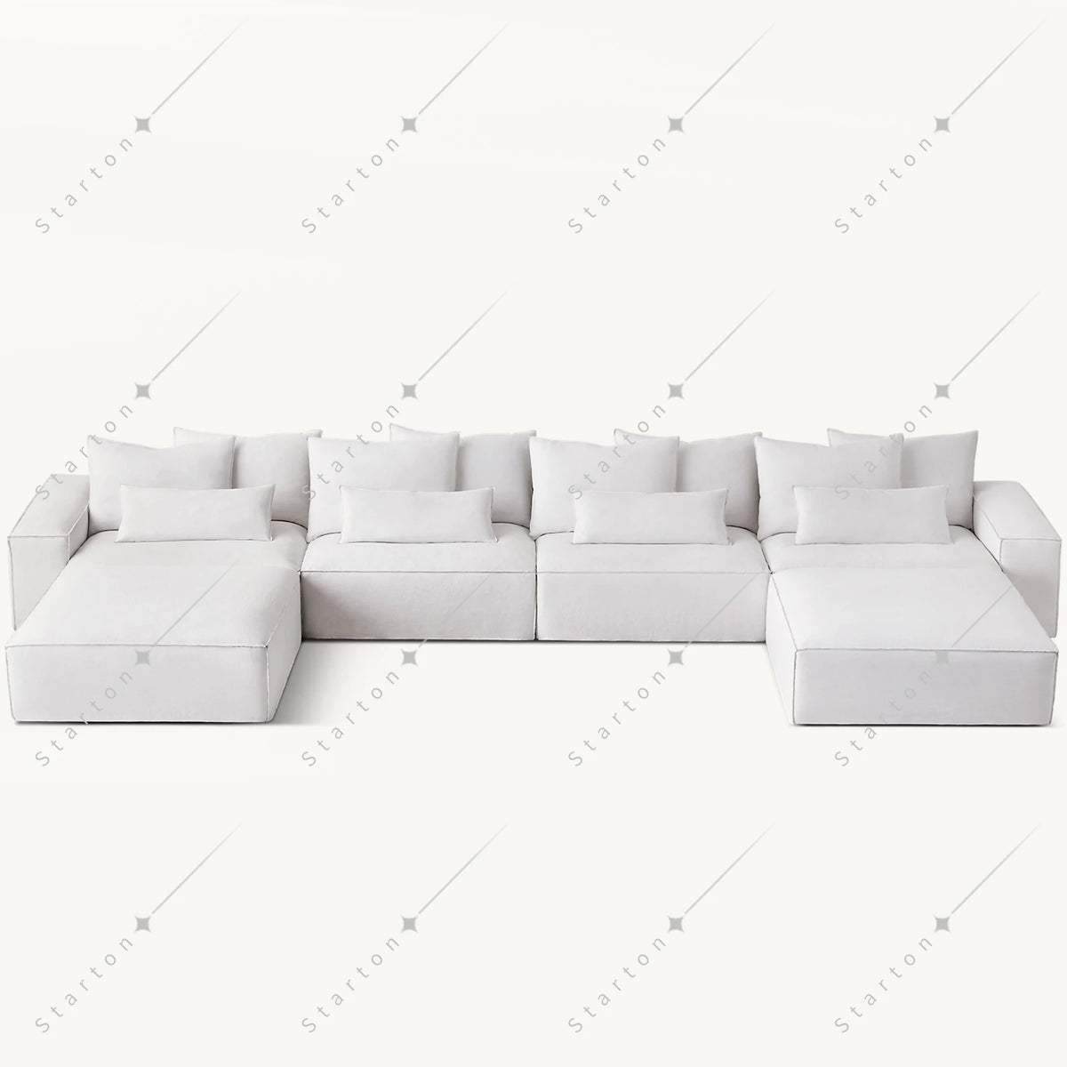 Luxury White Indoor Minimalist Modular Furniture Deep Seat U Shape Fabric Modern Chaise Lounge Sofas