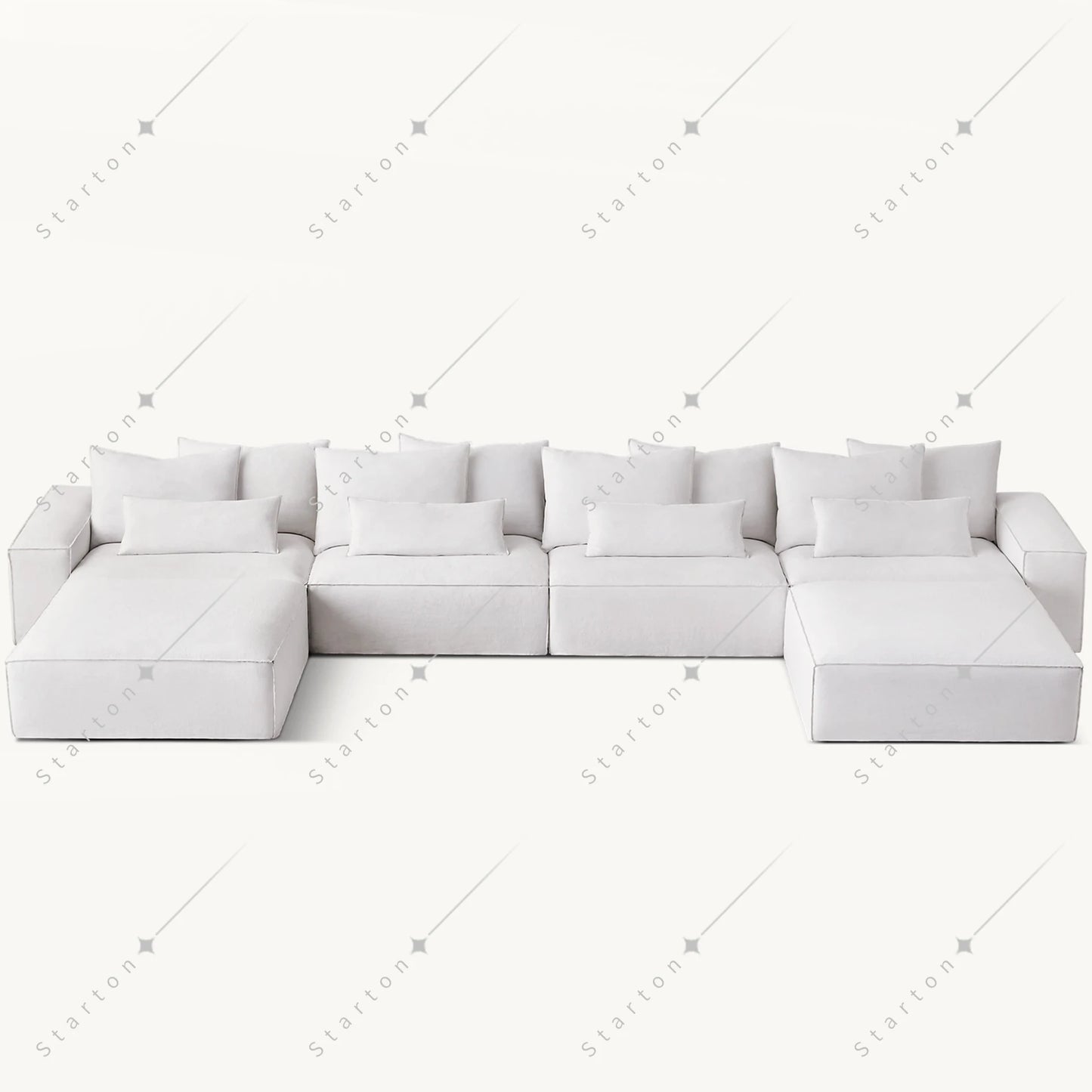Luxury White Indoor Minimalist Modular Furniture Deep Seat U Shape Fabric Modern Chaise Lounge Sofas