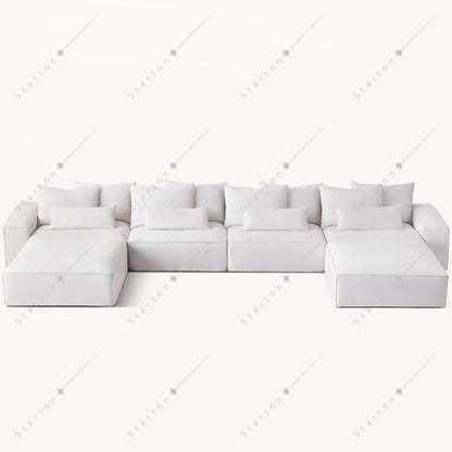 Luxury White Indoor Minimalist Modular Furniture Deep Seat U Shape Fabric Modern Chaise Lounge Sofas