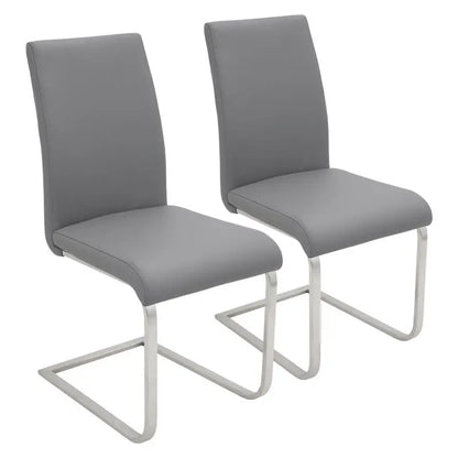 Modern Gray Leather Upholstered High Back Dining Chairs, Set of 2 for Home Kitchen