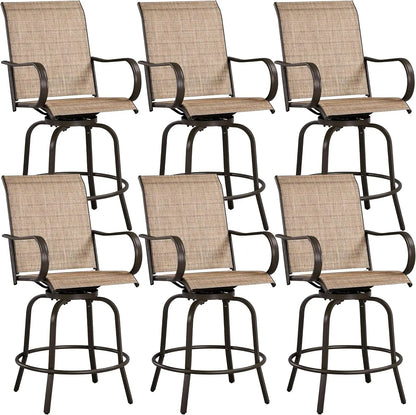 Patio Swivel Bar Stools Set of 2, All-Weather Outdoor High Bar Stools for Outdoor, Beach, Lawn, Poolside and Garden, Brown