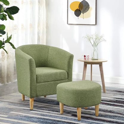 Elegant Upholstered Barrel Chair with Ottoman, Comfortable for Living Room or Bedroom, Green