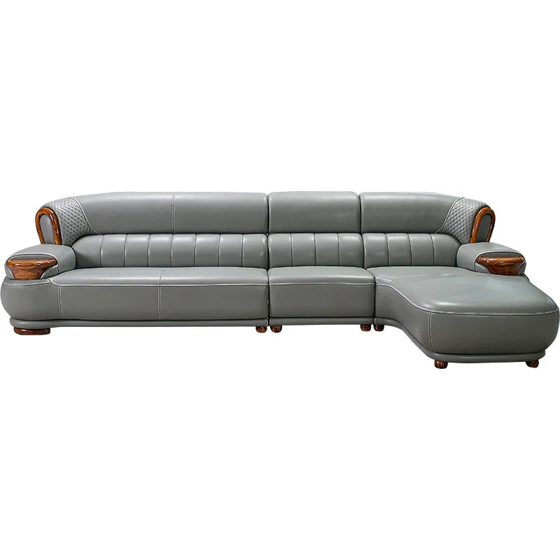 New Chinese black gold wood leather sofa high-end luxury villa living room simple concubine corner household solid wood