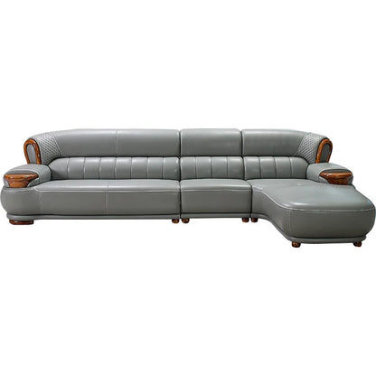 New Chinese black gold wood leather sofa high-end luxury villa living room simple concubine corner household solid wood