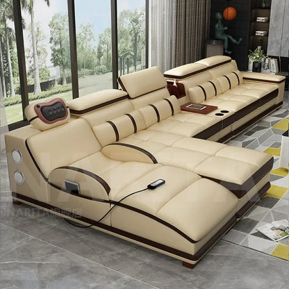 Genuine leather sofa massage seat, cowhide multifunctional living room furniture, leather art storage, sofa combination