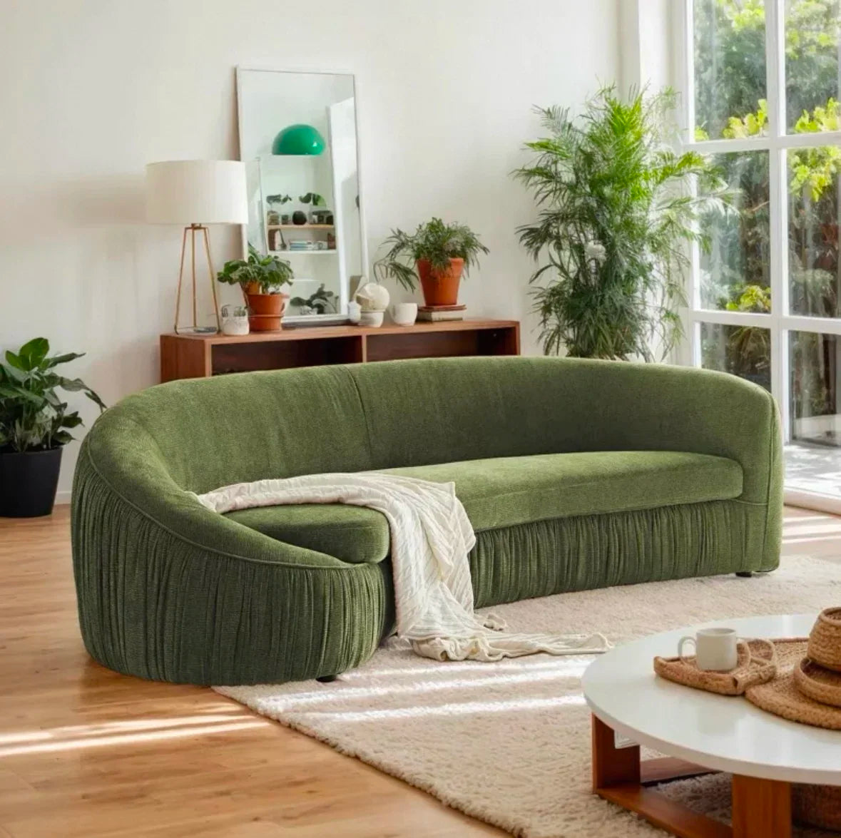 gW Nordic modern minimalist chenille cloth sofa hotel pleated curved large flat multi-person sofa