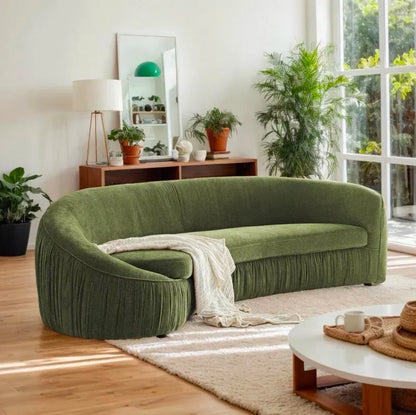 gW Nordic modern minimalist chenille cloth sofa hotel pleated curved large flat multi-person sofa