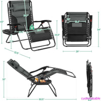 Oversized Zero Gravity Chair with Full Padding, Adjustable Outdoor Patio Lounger, Portable Anti-Gravity Recliner with Carry Bag