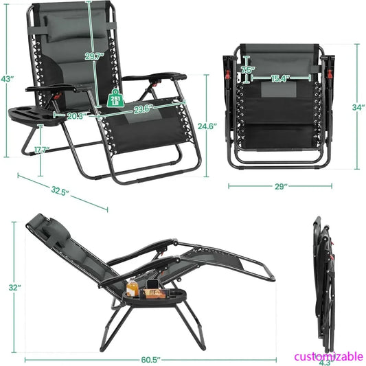 Oversized Zero Gravity Chair with Full Padding, Adjustable Outdoor Patio Lounger, Portable Anti-Gravity Recliner with Carry Bag