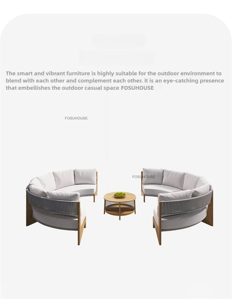 Designer Round Outdoor Sofas Combination Nordic Solid Wood Open-air Lounge Chair Home Patio Furniture Leisure Garden Sofa Chair