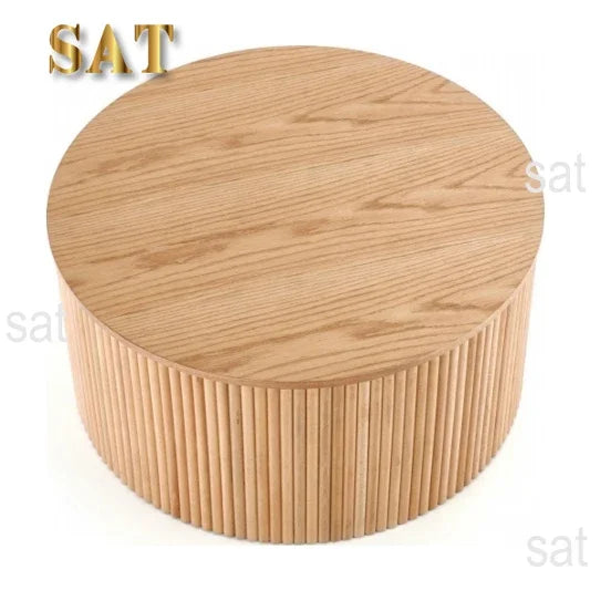 -Wood Fluted Reed Coffee Living Room Round Coffee Tables Of The Room