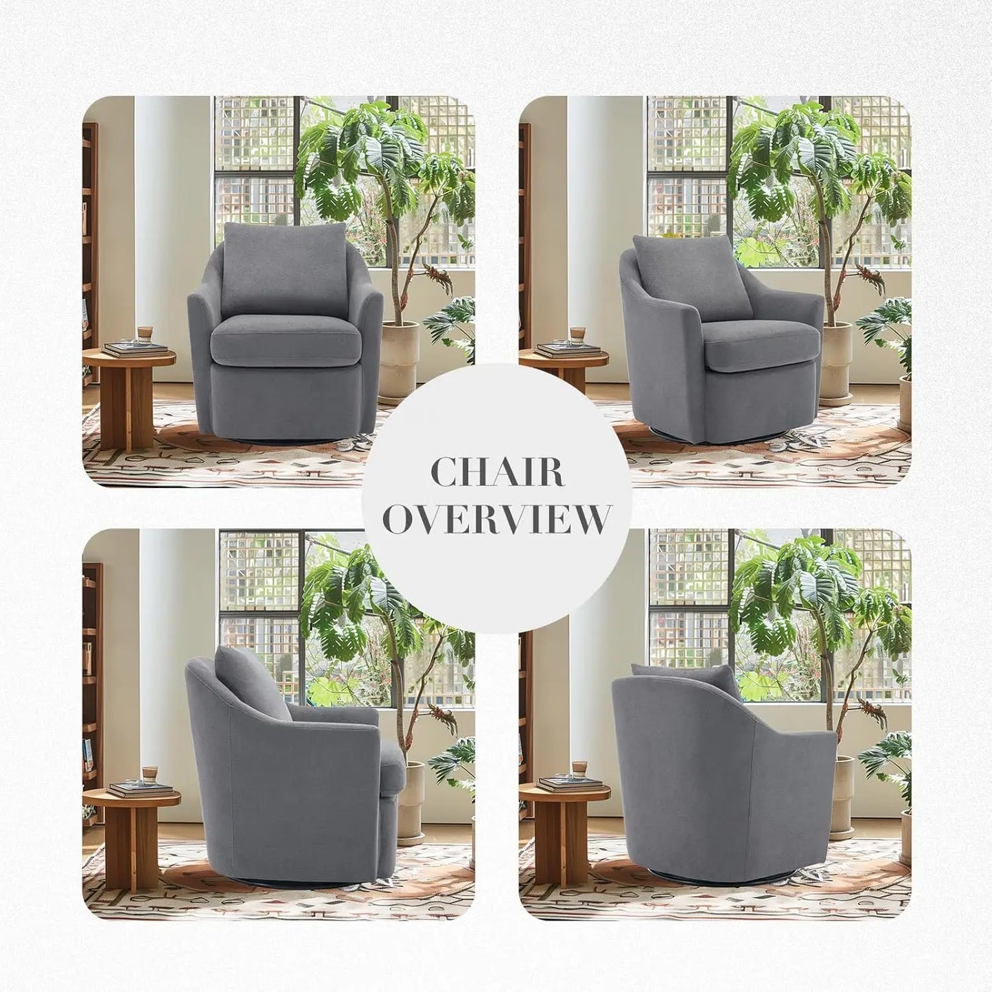 Swivel Accent Chair, Living Room Chair Upholstered 360° Swivel Chair Modern Reading Armchair for Bedroom/Office/Nursery,