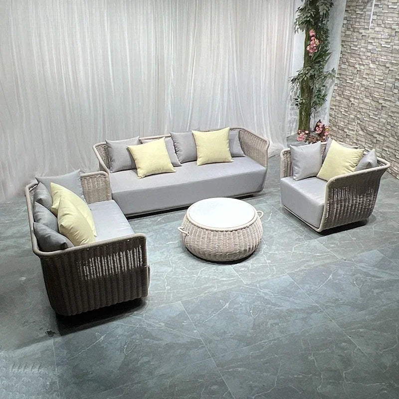 Outdoor rattan sofa courtyard balcony outdoor leisure villa garden sun room coffee table furniture combination
