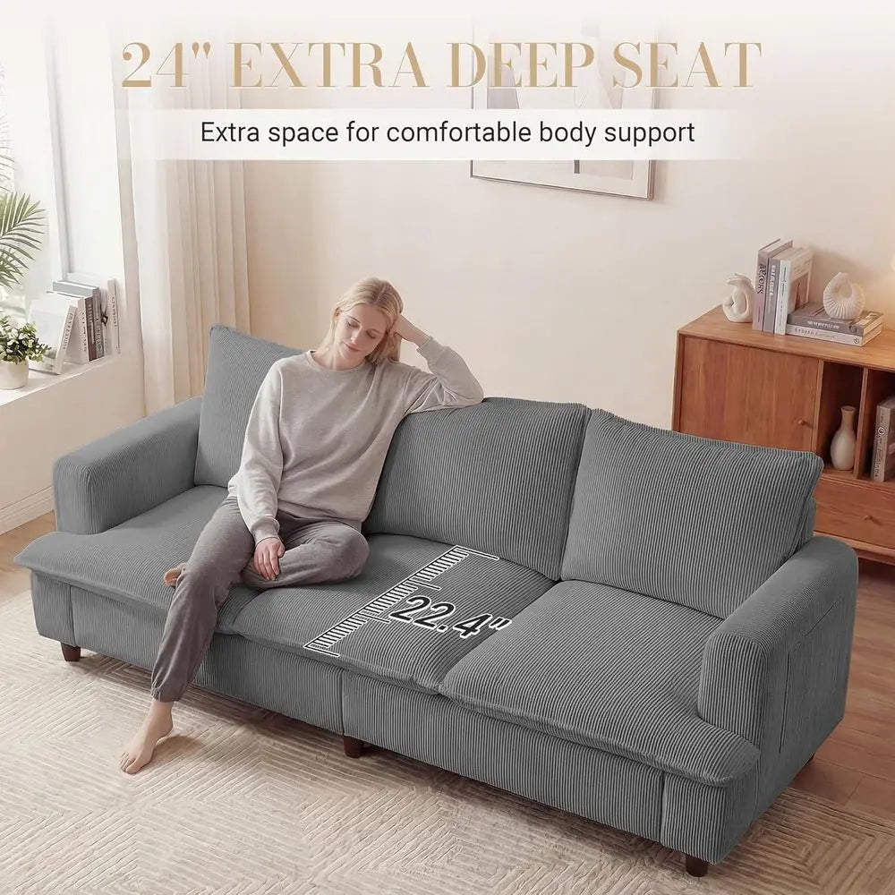 3-Seater 83 Deep-Seat Corduroy Sofa, Modern Comfort for Living Spaces, Offices, and Apartments (Pillows Not Included)