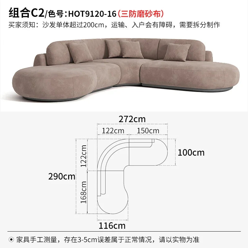Nouveau canapé en tissu mat incurvé, grand canapé plat, simple et moderne, pour salon, grand ou petit canapé