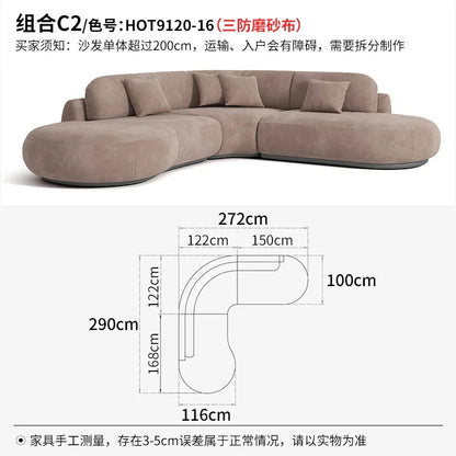 Nouveau canapé en tissu mat incurvé, grand canapé plat, simple et moderne, pour salon, grand ou petit canapé