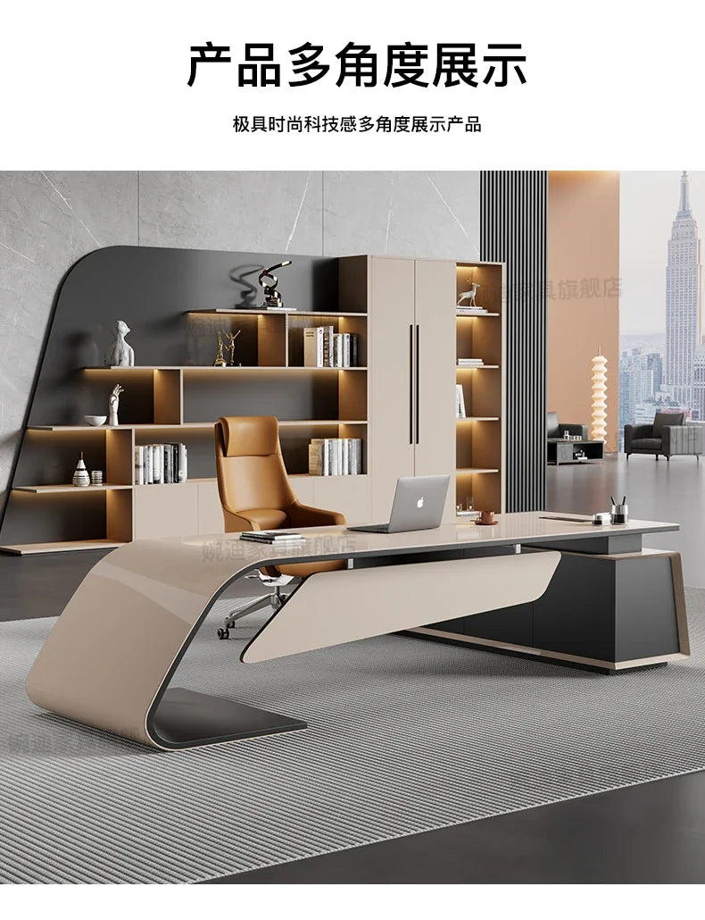 Desk boss table light luxury, big desk, writing desk file cabinet paint boss table