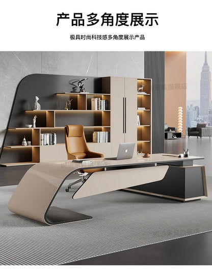 Desk boss table light luxury, big desk, writing desk file cabinet paint boss table