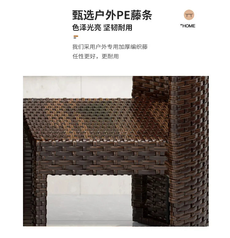 Balcony Small Table and Chair Tea Table and Chair Kit Outdoor Garden Combination Leisure Storage Rattan Knitting Small Table and