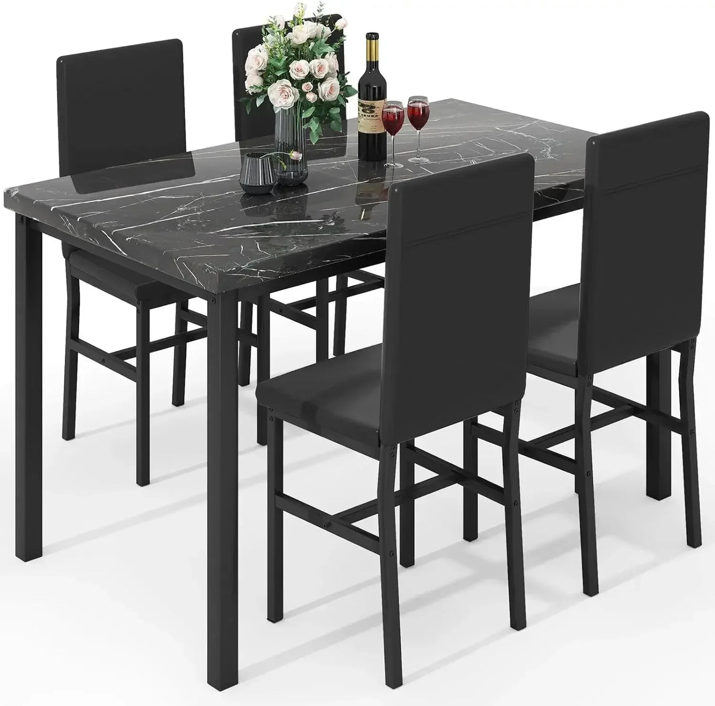 # Hot Dining Table Set For 4, Kitchen Tables And Chair For 4, Glass Dining Room Tables & PU Leather Metal Chairs, Table And Chai
