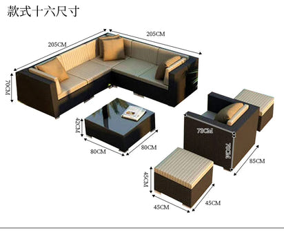 Terrace Modern Garden Sofas Outdoor Combination Courtyard Nordic Garden Sofas Waterproof Pe Rattan Furniture Sofá Jardín MHHYSF