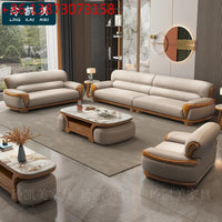 New Chinese ebony leather sofa living room combination size apartment first layer cowhide straight row sofa