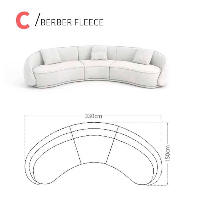 Luxury Nordic Lambswool Sofa Modern Curved Corner Living Room Sofas Stylish Comfort White Large Couch for Home Hotel Furniture