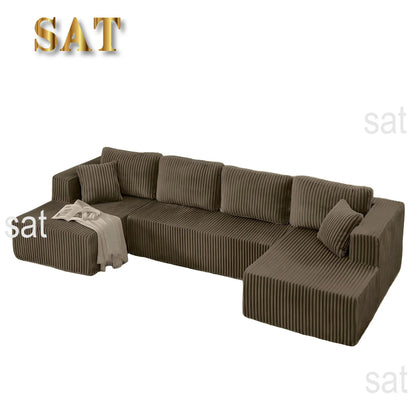 Comfy Boneless Sectionals For Living Room, Plush Corduroy Couch With Comfy Chaise Lounge, U Shaped Sectionals Foam Couches
