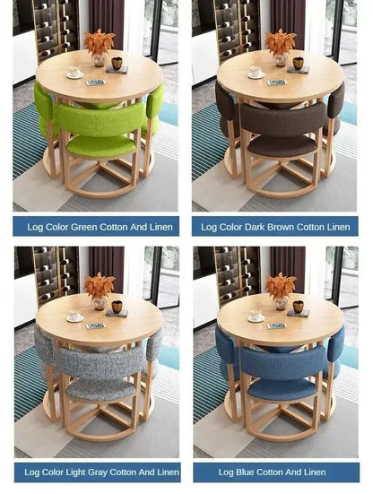 Round Mobile Dining Tables Set Kitchen 4 Chairs Center Wood Table Extendable Luxury Floor Mesa Comedor Home Furniture