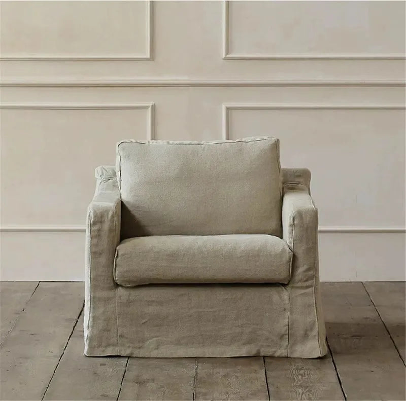 North American wabi style Japanese style white cream linen cotton and linen designer living room B & B straight