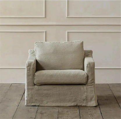 North American wabi style Japanese style white cream linen cotton and linen designer living room B & B straight