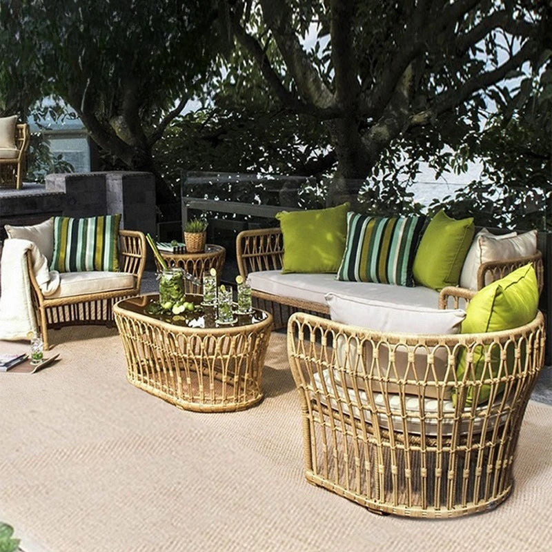 Leisure villa rattan sofa set courtyard garden multi-person furniture combination hotel homestay coffee table rattan sofa
