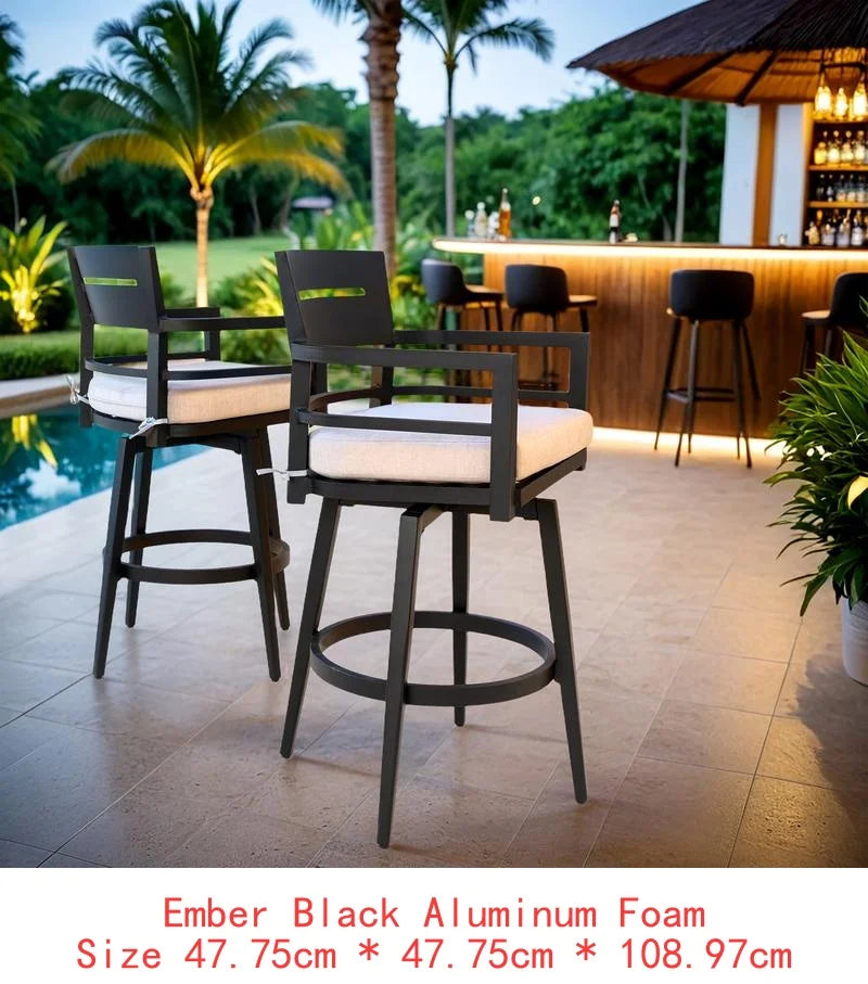 Modern Outdoor 2-Piece Swivel Bar Chairs - Aluminum Frame, 360° Swivel, Ergonomic Backrest, Tapered Legs, Sunbrella Cushion,