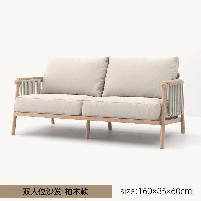 Outdoor sofa courtyard open-air garden villa waterproof and sunscreen leisure rope braided teak outdoor bed and breakfast sofa