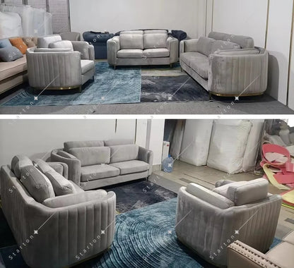 Modern Living Room Upholstery Velvet Sofa Set Tufted Designer Accent Golden  Luxury Office Reception Sofa Chair