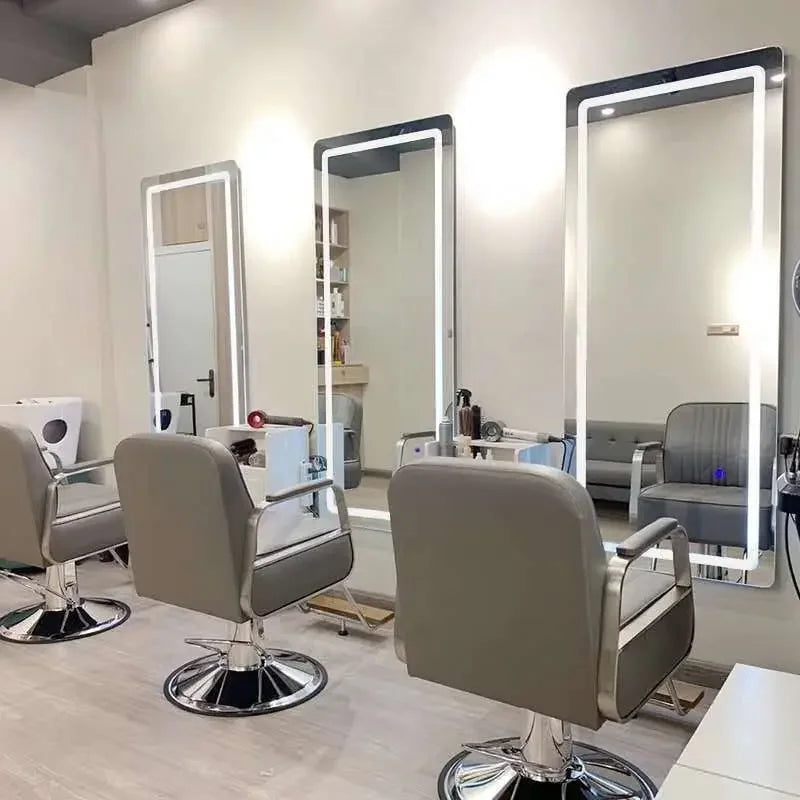 Hot Selling Customized Hairdresser Salon Mirrors Barber Station Smart Glass Touch Screen Mirror With Led Light