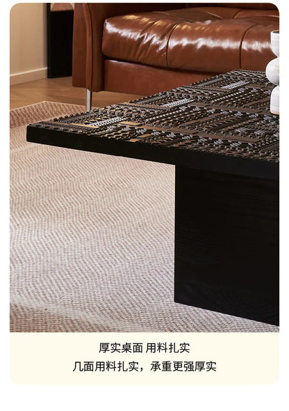 Retro coffee table light luxury high-end sense solid wood carving flower home living room minimalist 1.6 meters high-end